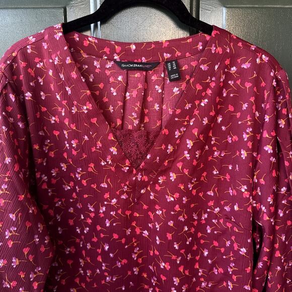 NEW Isaac Mizrahi QVC Woven Crepe Blouse w/ Pleat Detail & Lace Sz 10 Boho Fall - Picture 4 of 10